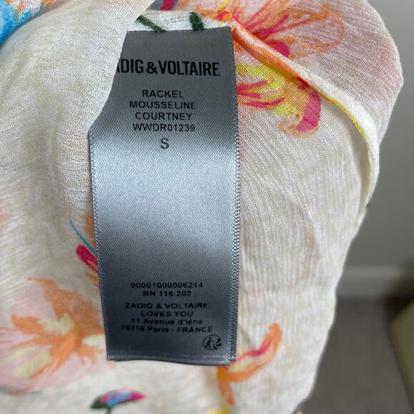 Zadig & Voltaire White Floral Ruffle Rackel Chiffon Long Sleeve Mini Dress Small - Picture 10 of 12